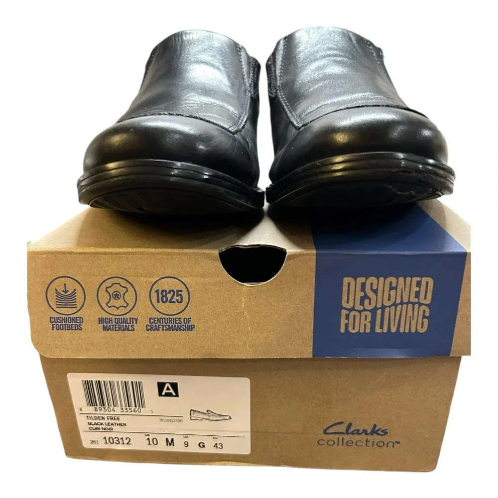 Clarks Collection Extreme Comfort Shoes Men Sz 10M Black Leather Slip On Loafers - Picture 7 of 8